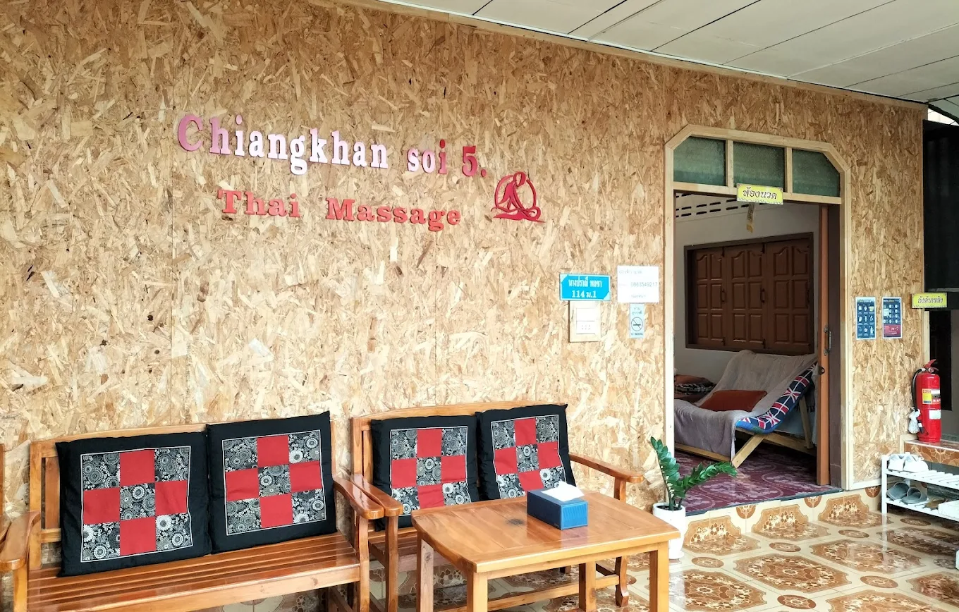 Reception area with Thai wood decor